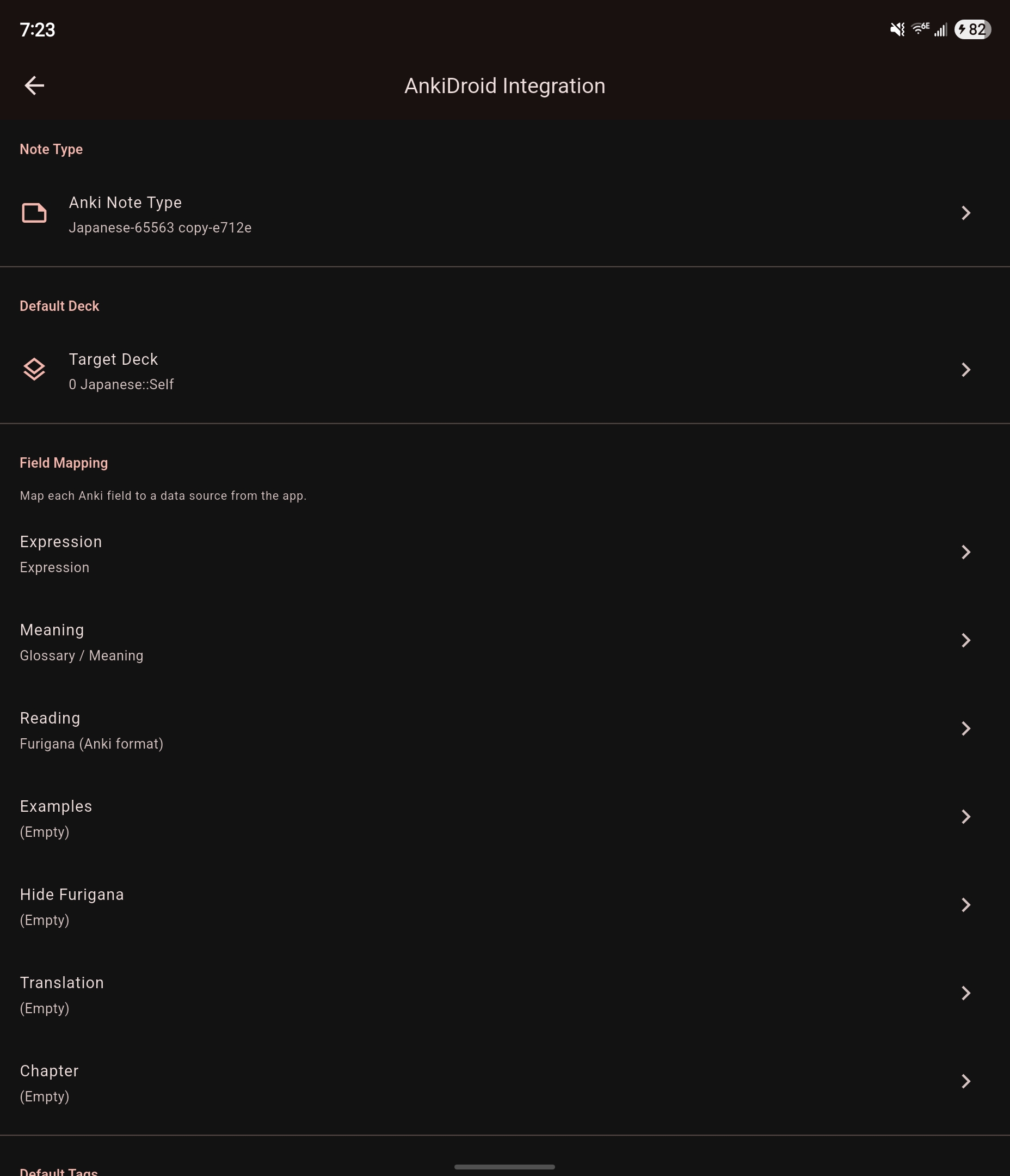 AnkiDroid integration field mapping screen