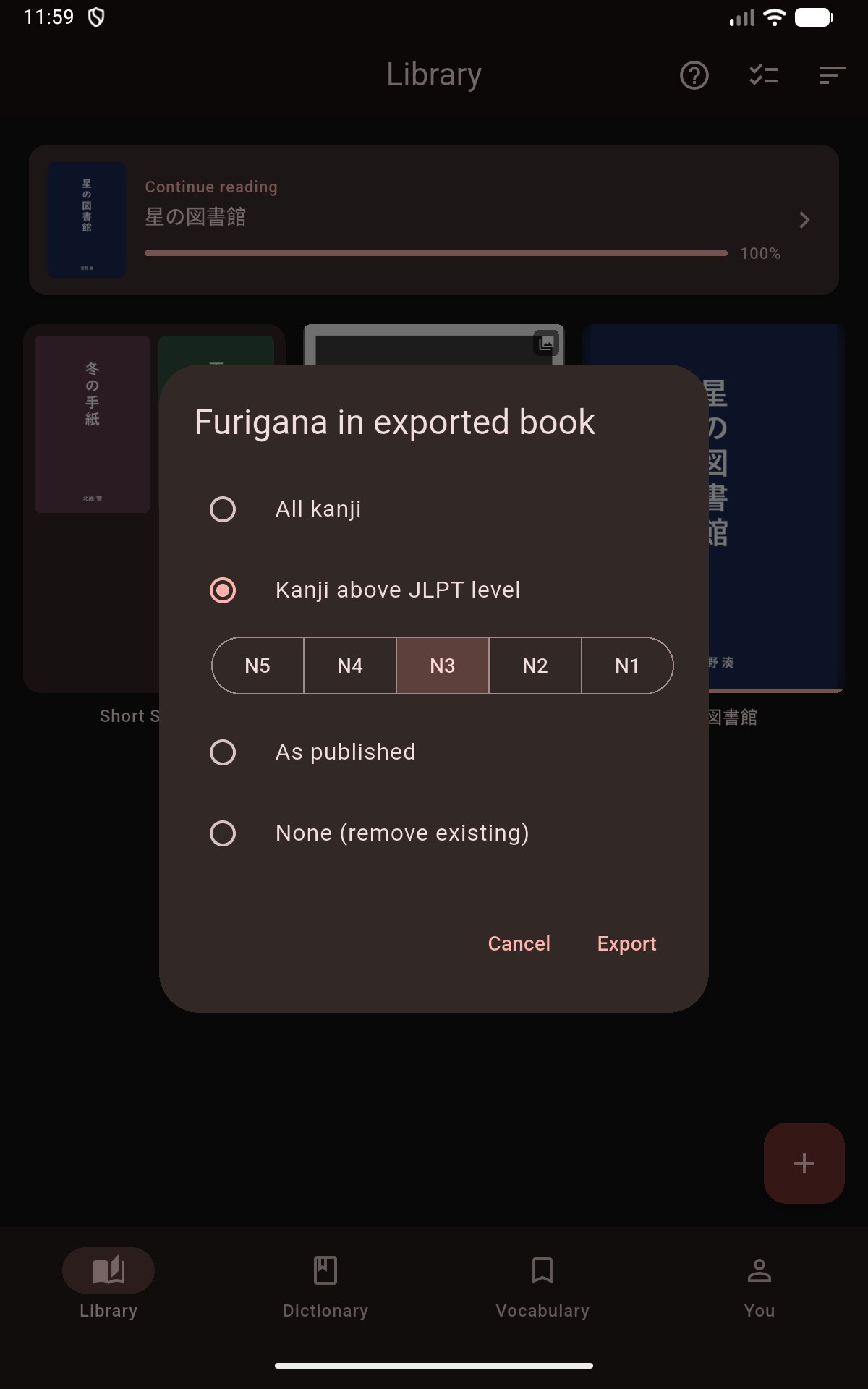 Furigana export options dialog